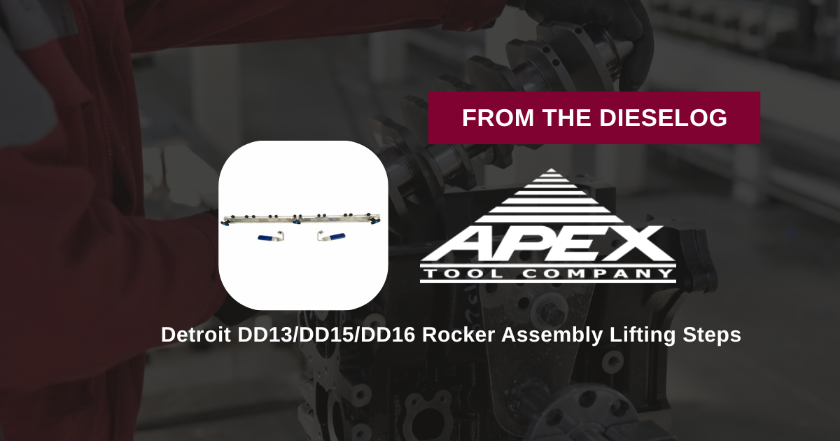 Step-by-step close up layout of a specialized heavy machined diesel engine overhead service spacer tool resting organized inside a tool cabinet